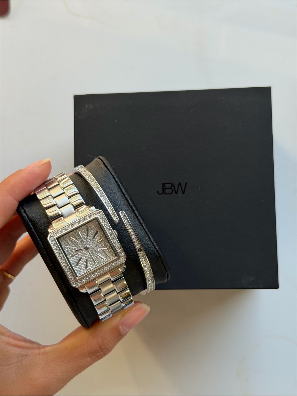 JBW Silver Pavé Square Bracelet Watch